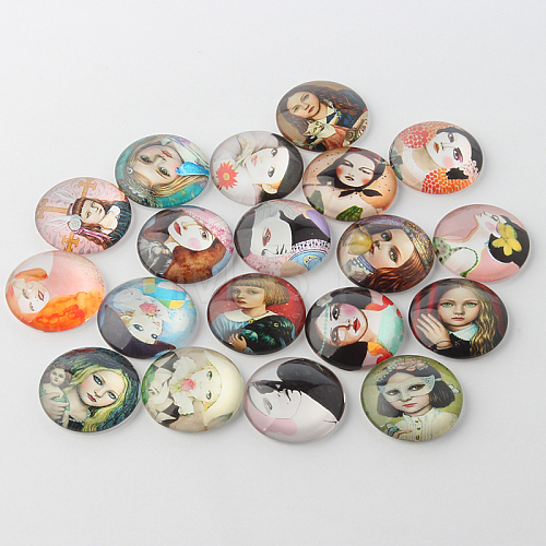 Girl Printed Glass Cabochons X-GGLA-A002-12mm-PP-1