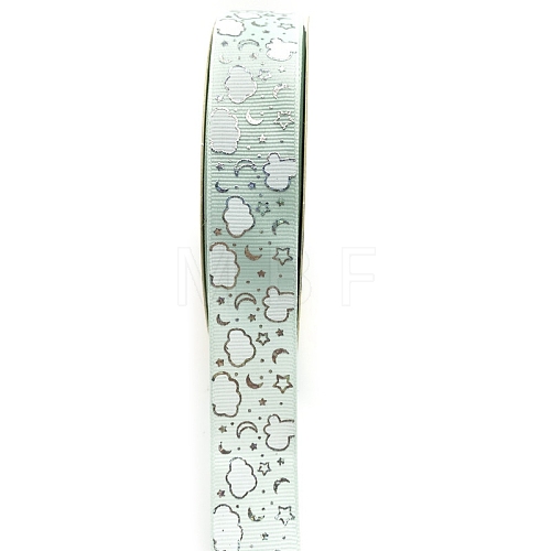 Silver Hot Stamping Cloud Moon Star Pattern Polyester Grosgrain Ribbons PW-WG81770-06-1