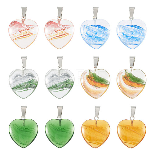 12Pcs 6 Colors Transparent Glass Pendants GLAA-TA0001-73-1