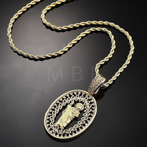 Brass Cubic Zirconia Pendant Necklaces for Women NJEW-U034-01C-G-1