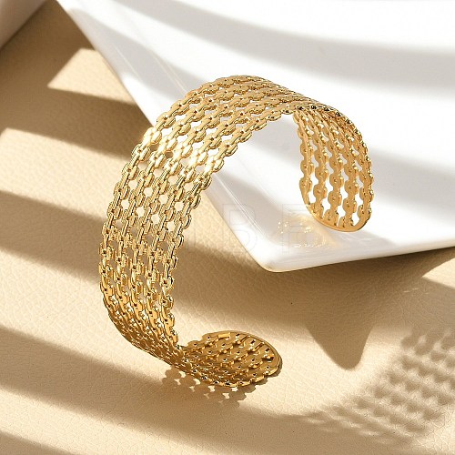 Hollow Out 304 Stainless Steel Cuff Bangles for Women BJEW-Z096-01G-1