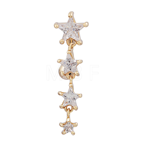 Piercing Jewelry Real 18K Gold Plated Brass Star Cubic Zirconia Navel Ring Navel Ring Belly Rings AJEW-EE0001-94-1