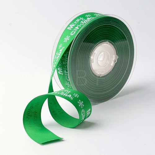 Merry Christmas with Snowflake Polyester Grosgrain Ribbon for Christmas SRIB-K002-25mm-G02-1