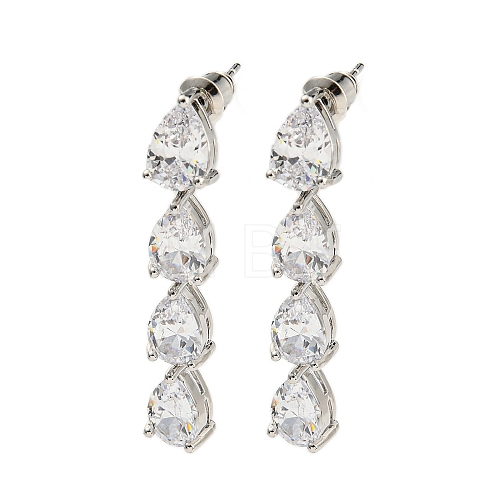 Rack Plating Platinum Tone Brass Cubic Zirconia Studs Earrings for Women EJEW-H310-01P-05-1