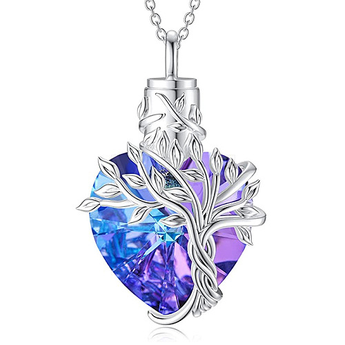 Heart with Tree of Life Glass Urn Pendant Necklaces PW-WG54592-08-1