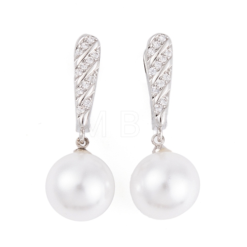 Rack Plating Brass Clear Cubic Zirconia ABS Pearl Earrings EJEW-S219-15P-09-1