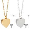2Pcs 2 Colors Stainless Steel Heart Cinerary Casket Pendant Necklaces NJEW-CN0001-26-1