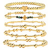 5Pcs Brass & Natural African Turquoise(Jasper) Beads Stretch Bracelets for Women BK1359-4-1