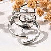 Hollow Human Face 304 Stainless Steel Open Cuff Rings for Women RJEW-M046-03P-5