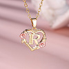 Brass Rose Flower Heart with Letter Pendant Necklaces FS-WGF6950-18-1