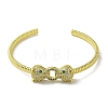 Brass Pave Clear & Green Cubic Zirconia Leopard Open Cuff Bangle for Women BJEW-K246-22B-G-2