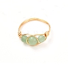 Copper Wire Wrapped Natural Green Aventurine Braided Bead Rings for Women RJEW-JR00387-03-1