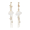 Brass Glass Pearl Shell Shape Dangle Stud Earrings EJEW-TA00764-4