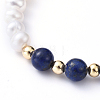 Natural Pearl & Natural Lapis Lazuli(Dyed) Beaded Bracelets BJEW-JB05153-04-2