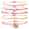 5Pcs 5 Styles Bohemian Glass Seed Bead Braided Beads Bracelets & 304 Stainless Steel Charm Double Layers Bracelets for Women WO6368-3-2