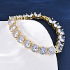 Brass Pave Clear Cubic Zirconia Flat Round Link Chain Bracelets for Women BJEW-A034-02G-1