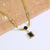Vintage Stainless Steel Natural Black Onyx(Dyed & Heated) Rectangle Pendant Flat Snake Chain Necklaces for Women DM4995-4