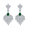 Leaf Brass Micro Pave Cubic Zirconia Dangle Stud Earrings FS-WGB1348-02-3