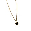 Double-Sided Polymer Clay Crystal & Jet Rhinestone Heart Pendant 304 Stainless Steel Dapped Chain Necklaces for Women WGED9DB-01-2