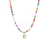 Colorful Beaded Heart Letter Necklace with Pearl Elements Stainless Steel Pendant Jewelry TR2146-4-1