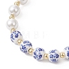 Handmade Flower Printed Porcelain Ceramic Beads & Shell Pearl Round Beaded Bracelets for Women BJEW-JB12709-3