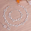 Heart Alloy Crystal Rhinestone Link Chain Necklace & Hoop Earring & Bracelets Sets FS-WG0CDC6-01-1-1