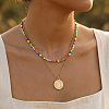 Boho Colorful Glass Seed Beaded Double Layer Necklaces with Stainless Steel Religion Saint Benedict Medal Pendant OL9548-1-1