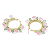 Glass Flower Hoop Earrings EJEW-TA00589-03-4