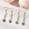 Natural Glass & Natural Green Spot Jasper Dangle Earrings for Women EJEW-JE06956-1