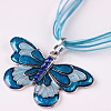 Butterfly Alloy Enamel & Rhinestone Pendant Waxed Cord Necklaces for Women FS-WGA0605-03-1