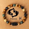 Twelve Constellations Natural Tiger Eye & Picture Jasper & Rhyolite Jasper Round & Column Beaded Stretch Bracelets for Women Men WG6FA5D-02-1