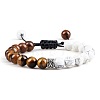 Adjustable Round Natural Howlite & Tiger Eye Braided Bead Bracelets for Women Men GP7384-2-1