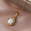 Vintage Stainless Steel & Imitation Pearl Teardrop Pendant Necklaces for Women ZZ4514-2