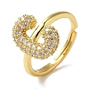 Rack Plating Letter Brass Micro Pave Clear Cubic Zirconia Adjustable Rings for Women KK-S391-03G-C-2