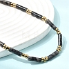 Natural Larvikite & Synthetic Non-magnetic Hematite Column Beaded Necklaces with 304 Stainless Steel End Chains NJEW-K301-01C-2