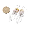 Leaf 201 Stainless Steel Natural Rose Quartz & Natural Howlite & Natural White Moonstone & Natural Yellow Opal Chip Dangle Earrings EJEW-JE06138-01-3