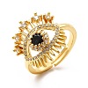 Black Glass Evil Eye Adjustable Ring with Cubic Zirconia KK-H439-34G-1