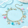 Ocean Theme Dyed Natural Agate & Glass Pearl & 304 Stainless Steel Starfish Turtle Charm Anklets for Women AJEW-AN00798-1