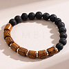 Synthetic Non-magnetic Hematite & Natural Lava Rock & Wood Beads Stretch Bracelets for Men WG9F2CA-01-1