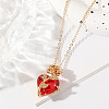 Valentine's Day Heart & Rose Zinc Alloy Ruby Rhinestone Pendant Necklaces for Women FS-WG5EA65-01-1