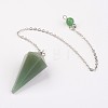 Natural Green Aventurine Hexagonal Pointed Dowsing Pendulums G-G956-D06-FF-2