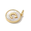 Brass Pave Natural Shell Flat Round with Letter Charms KK-Z115-13G-C-2
