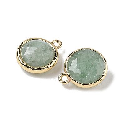 Natural Green Aventurine Faceted Flat Round Charms G-U028-03G-08-1