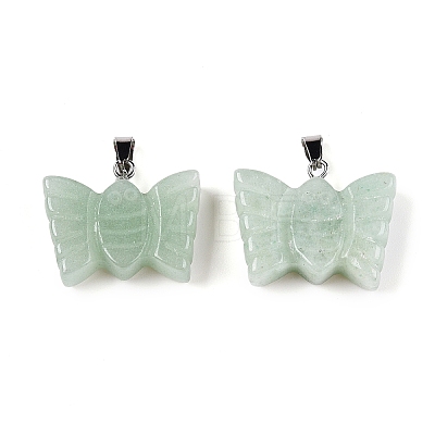 Natural Green Aventurine Carved Butterfly Pendants G-N342-01E-1