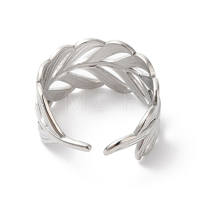 Non-Tarnish 304 Stainless Steel Leafy Branch Open Cuff Ring for Women RJEW-K245-31P-1