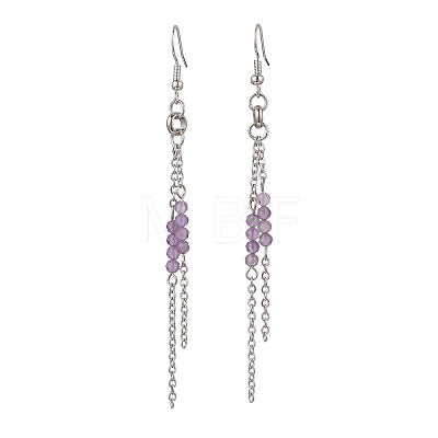 Round 304 Stainless Steel Natural Amethyst Dangle Earrings EJEW-JE06783-01-1