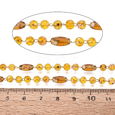 Picasso Style Handmade Brass & Glass Beaded Link Chains CHC-Q021-07B-G-1
