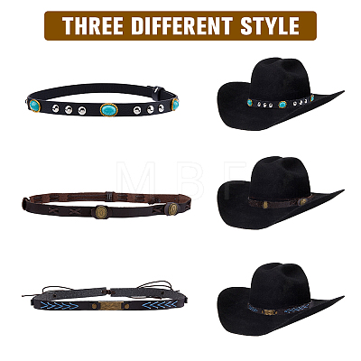 3Pcs 3 Style Imitation Leather Southwestern Cowboy Hat Belt FIND-FH0006-60-1