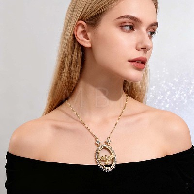Brass Micro Pave Clear Cubic Zirconia Bird Pendant Necklaces for Women FS-WGDFF37-02-1