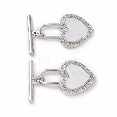 Brass Micro Pave Clear Cubic Zirconia with Shell Toggle Clasps KK-E068-VC169-1